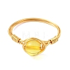 Copper Wired Natural Amber Finger Rings for Women RJEW-JR01052-03-4