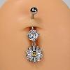 304 Stainless Steel Pave Clear Cubic Zirconia Curved Barbell Dangle Belly Rings FS-WG828D7-04-1