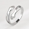 925 Sterling Silver Micro Pave Clear Cubic Zirconia Hug Cuff Rings FS-WG4B3ED-01-1