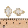 Brass Micro Pave Clear Cubic Zirconia and Natural Shell Cross Connector Charms KK-Z115-09G-3