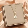 201 Stainless Steel Enamel Oval with Cross Pendant Necklaces FS-WG9DA99-02-1