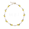 3Pcs 3 Colors Faceted Round Natural Red Jasper & Dyed White Jade & Agate & Flower Handmade Millefiori Glass & Glass Seed Beaded Necklaces for Women NJEW-MZ00150-4