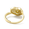 Clear Cubic Zirconia Heart with Bear Cuff Ring RJEW-H135-01G-2