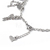 304 Stainless Steel Chain Tassel & Oval & Heart Charm Bracelet for Women BJEW-G669-13P-3