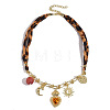 Alloy Enamel and Plastic Sacred Heart Pendant Leopard Print Cloth Scarf Necklacess for Women WG2FAF8-04-3