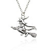 Halloween Alloy Witch and Broom Pendant Cable Chain Necklaces for Women FS-WG083BB-01-2