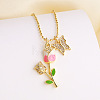 Brass Micro Pave Clear Cubic Zirconia with Enamel Butterfly Rose Flower Pendant Necklaces for Women FS-WG8C866-01-1