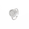 Non-Tarnish 304 Stainless Steel Flat Round with Initial Letter Open Cuff Ring for Men Women RJEW-S405-246P-Y-3