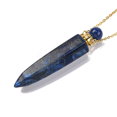 Dyed Natural Lapis Lazuli Bullet Shaped Perfume Bottle Pendant Necklaces G-B089-02G-09-1