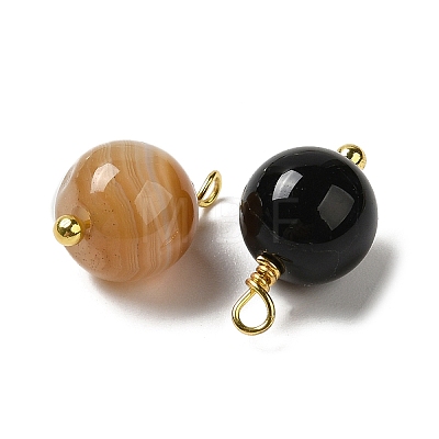 Dyed Natural Agate Round Charms with Real 18K Gold Plated Brass Loops KK-P242-09B-G-1