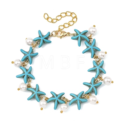 2Pcs 2 Colors Ocean Theme Round Shell Pearl Beads Charm Bracelets BJEW-JB14133-1