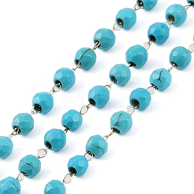 Ion Plating(IP) 304 Stainless Steel & Faceted Glass Handmade Beads Chain CHS-H028-01G-1