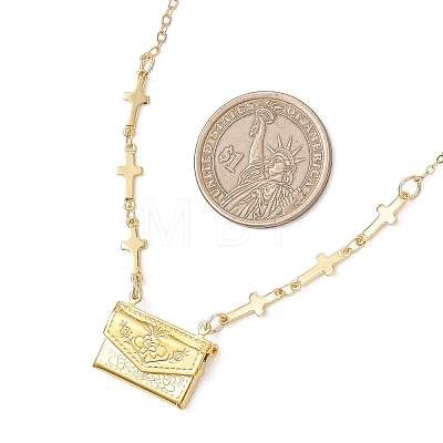 Brass Bag Locket Pendant Cross Link Chain Necklaces for Women NJEW-JN05838-1