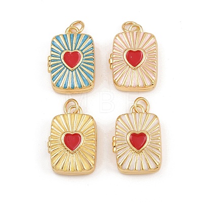 Brass Enamel Locket Pendants KK-P335-04G-1