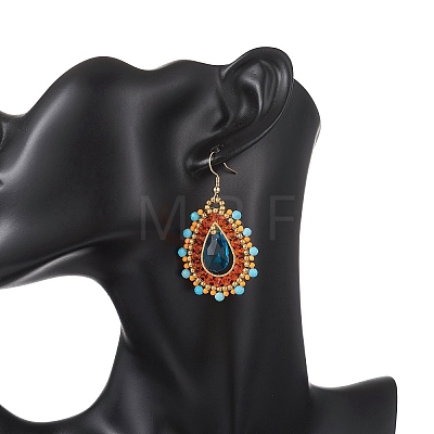Teardrop Seed Beads & Glass Woven Dangle Earrings EJEW-MZ00682-02-1