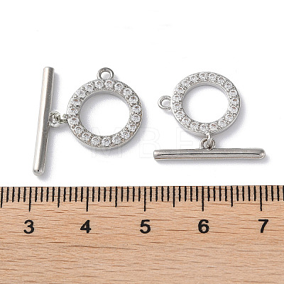 Rack Plating Brass Micro Pave Clear Cubic Zirconia Toggle Clasps KK-M272-11P-1