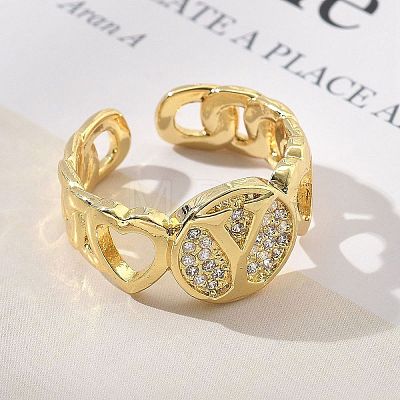 Brass Micro Pave Clear Cubic Zirconia Open Cuff Rings for Women RJEW-K289-02G-Y-1