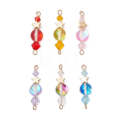 6Pcs 6 Colors Glass Round Bicone & Brass Star Beaded Connector Charms PALLOY-JF03458-01-1