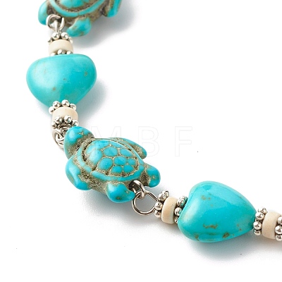 Heart & Tortoise Synthetic Turquoise Beaded Anklet AJEW-AN00459-02-1
