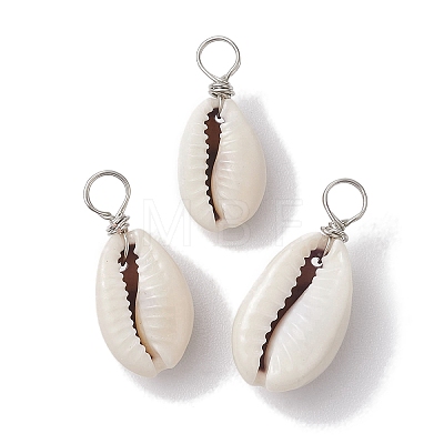 Natural Cowrie Shell Pendants PALLOY-JF02681-02-1