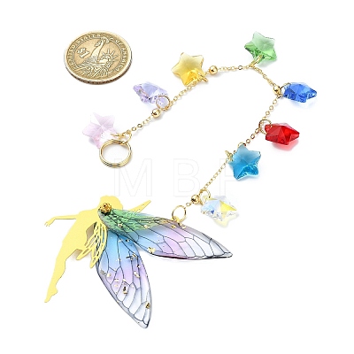 Brass & Transparent Epoxy Resin Fairy Pendant Decoration HJEW-JM02635-03-1