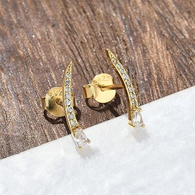 925 Sterling Silver Clear Cubic Zirconia Stud Earrings EJEW-Q032-01E-G-1