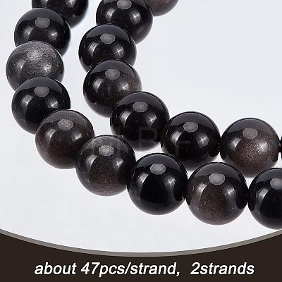 Olycraft 2 Strands Natural Silver Obsidian Beads Strands G-OC0002-61B-1