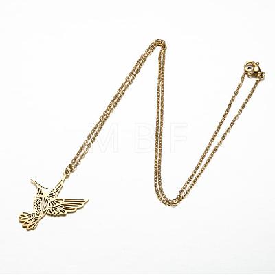 201 Stainless Steel Laser Cut Bird Pendant Necklaces for Women FS-WG55B1A-01-1