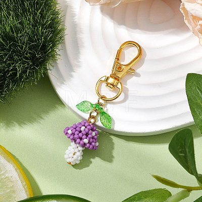 Handmade Glass Seed Mushroom with Acrylic Leaf Pendant Decorations HJEW-MZ00104-04-1