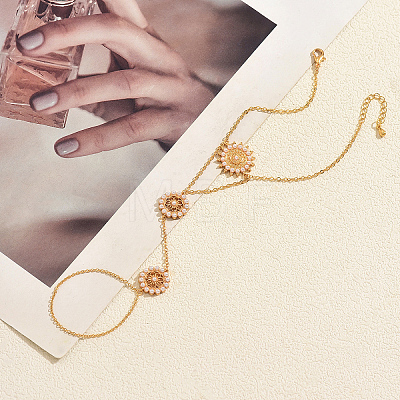 Elegant Imitation Pearl Sunflower Brass Hand Chain Ring Bracelets for Women ZN9544-1