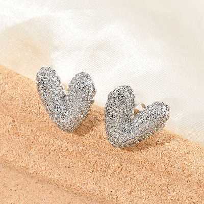 Brass Micro Pave Clear Cubic Zirconia Stud Earrings for Women EJEW-F352-06P-1