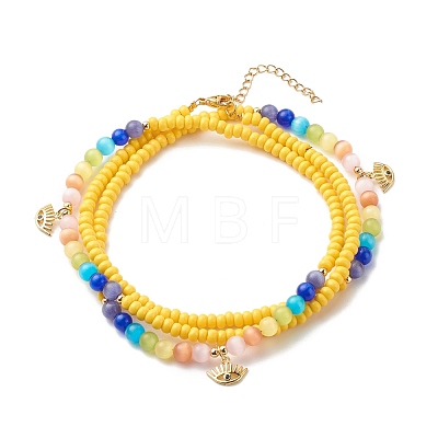 Glass Seed & Cat Eye Waist Beads NJEW-C00030-02-1