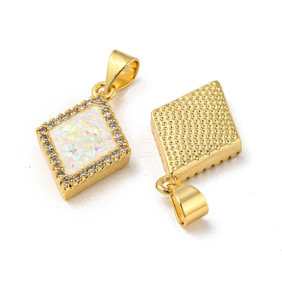 Brass Micro Pave Cubic Zirconia with Synthetic Opal Pendants KK-K356-19G-1