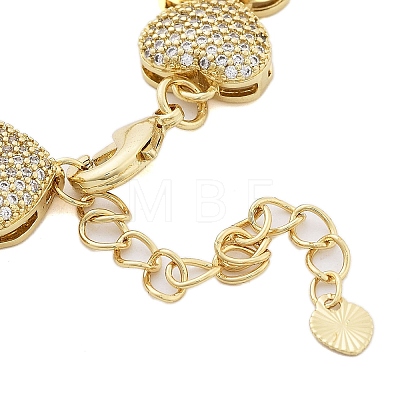 Rack Plating Brass Micro Pave Cubic Zirconia Heart Link Chain Bracelets for Women BJEW-B109-01G-04-1