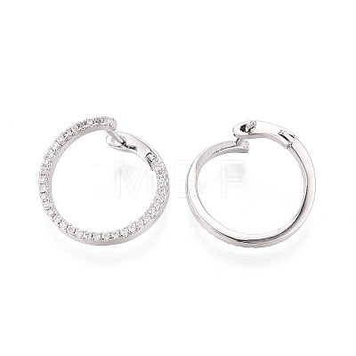 Brass Micro Pave Clear Cubic Zirconia Ring Hoop Earrings X-EJEW-T048-38P-1