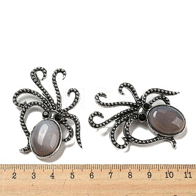 Natural Grey Agate Octopus Brooch G-Z050-01C-1