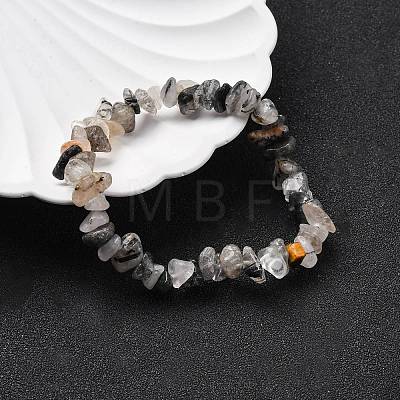 Natural Tourmalinated Quartz/Black Rutilated Quartz Stretch Bracelets X-BJEW-JB03681-01-1