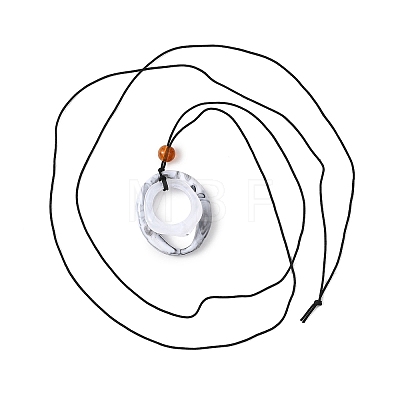 Acrylic Oval Pendant Black Waxed Polyester Cord Long Necklaces NJEW-JN05678-1