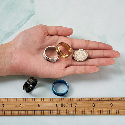4 Colors Stainless Steel Grooved Finger Ring Settings STAS-TA0001-26D-1