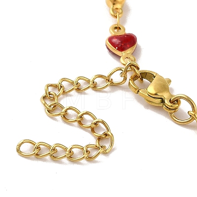 304 Stainless Steel Enamel Colorful Heart Link Chains Bracelets for Women BJEW-B079-01G-1