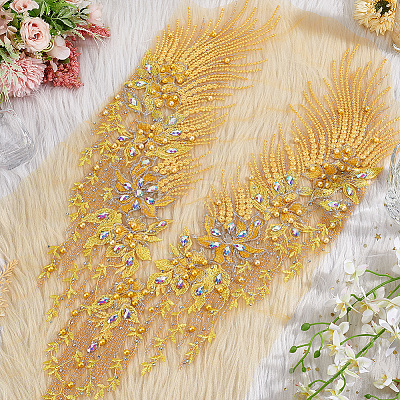 Polyester Embroidered Floral Lace Rhinestone Collar DIY-WH0304-901A-1