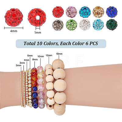   60Pcs 10 Colors Polymer Clay Rhinestone Beads RB-PH0001-36-1