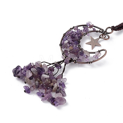 Natural Amethyst Moon with Chips Tassel Pendant Decorations G-L524-07R-B05-1
