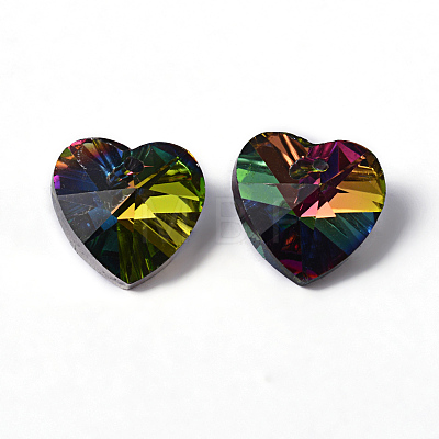 Faceted Heart Electroplated Glass Pendants X-EGLA-R082-04-1