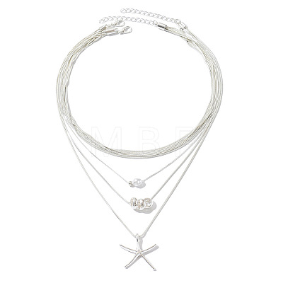 Summer Beach Plastic Pearl and CCB Plastic Bead & Alloy Starfish Pendant Multi Layered Necklaces for Women WG66952-01-1