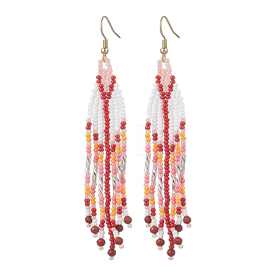 Handmade Glass Seed Beads Arrow Dangle Earrings EJEW-MZ00539-02-1