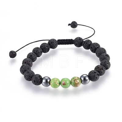 Natural Lava Rock and Non-Magnetic Synthetic Hematite Beads Braided Bead Bracelets BJEW-JB03975-04-1