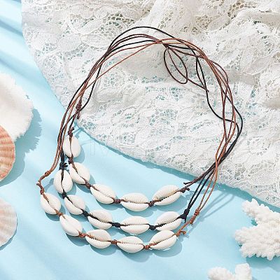 3Pcs 3 Color Natural Cowrie Shell Beaded Necklaces for Women NJEW-JN04589-1