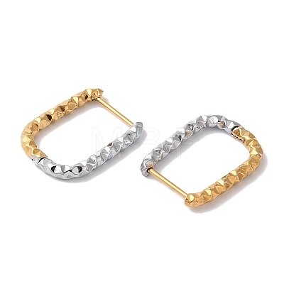 Groove Rectangle Ion Plating(IP) 304 Stainless Steel Two Tone Hoop Earrings for Women EJEW-L287-055GP-1