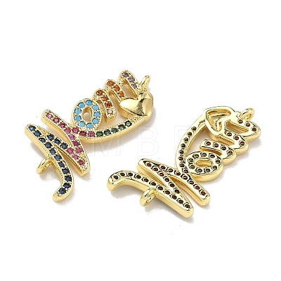 Mother's Day Brass Micro Pave Cubic Zirconia Word Mom Links Connector Charms KK-D235-03G-02-1